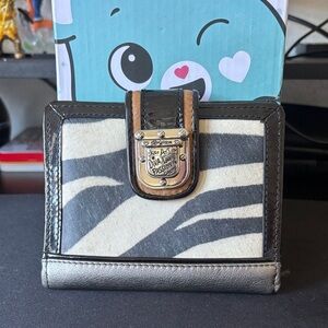 Brighton Black White Zebra-Print Leather Wallet with Metallic Trim